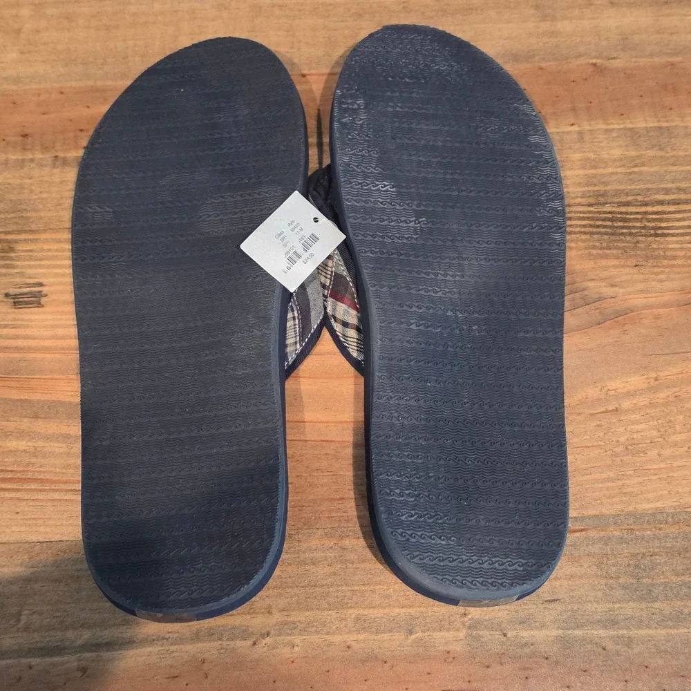 J.Crew Mens Flip Flops Navy Blue Plaid Fabric Strap Sandals Size 11